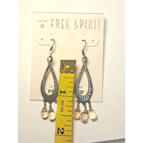 NEW Peyote Bird Silver Etched & Glass Teardrops 1.5" Earrings Dangle Chandelier - Picture 6 of 6